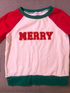 Kids 'Merry' Raglan Holiday Sweatshirt - Red, White & Green